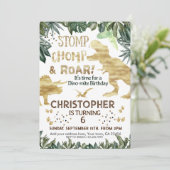 Cute Gold Dinosaur kinderen Birthday Dino Trex Kaart (Staand voorkant)