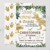 Cute Gold Dinosaur kinderen Birthday Dino Trex Kaart (Voorkant / Achterkant)