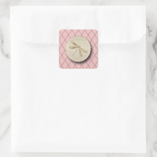 Cute Gold Dragonfly Vierkante Sticker (Tas)