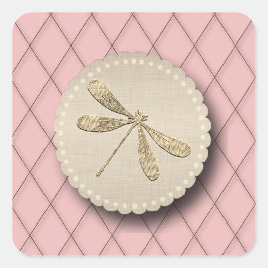 Cute Gold Dragonfly Vierkante Sticker (Voorkant)