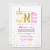 Cute Gold en Roze Confetti Unicorn 1e verjaardag Kaart (Voorkant)