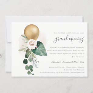 Cute Gold Foil ballon Floral Grand Opening Invite Bedankkaart