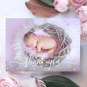 Cute Gold GIRL Baby shower DANK U FOTO Bedankkaart