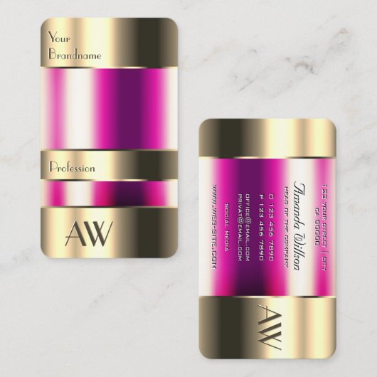 Cute Gold Glass Can Girly Pink Fluids and Monogram Visitekaartje (Voorkant / Achterkant)