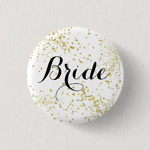 Cute Gold Glitter Bride Button