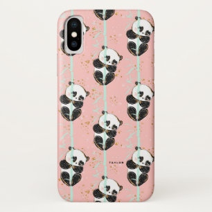 Cute Gold Glitter Kawaii Panda Pattern iPhone X Hoesje
