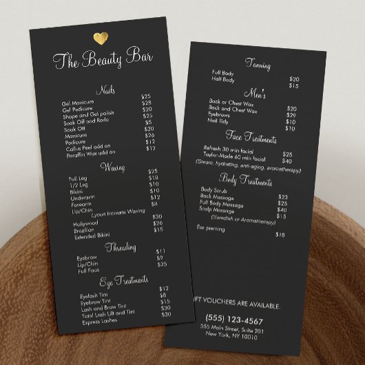 Cute Gold Heart Beauty Salon Prix Menu 2