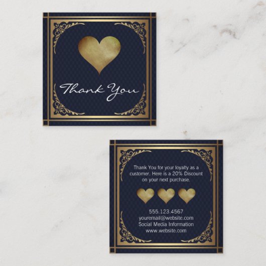 Cute Gold Hearts Hartelijk dank | goudgrens Kortingskaartje (Voorkant / Achterkant)
