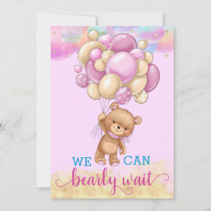 Cute Gold Rainbow Teddy Bear Balloons Baby shower Kaart