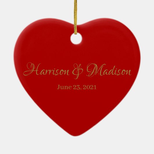 Cute Gold red hart aangepaste script namedatum Keramisch Ornament (Achterkant)