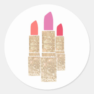 Cute Gold Sequin Lipstick Makeup Artist Beauty Ronde Sticker