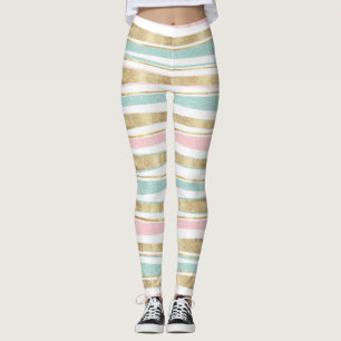 Cute Gold Stripes doodles roze design Leggings