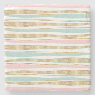 Cute Gold Stripes doodles roze design Stenen Onderzetter