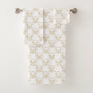 Cute Gold Strokes Llama Animal White Patroon Bad Handdoek