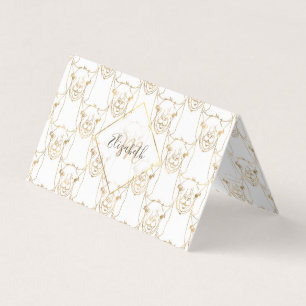 Cute Gold Strokes Llama Animal White Patroon Visitekaartjes