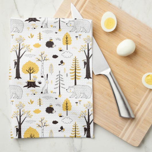 Cute Golden Bossen Scene Pattern Theedoek (Quarter Fold)