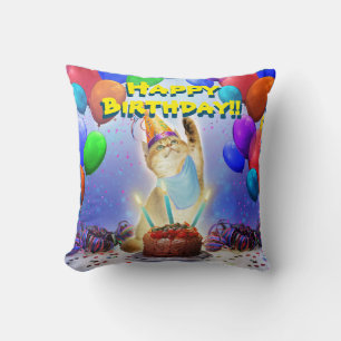 Cute Golden Festive Birthday Kat Kussen