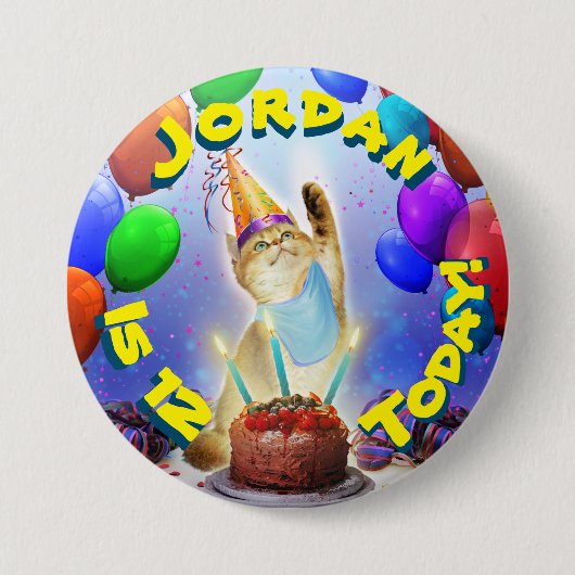 Cute Golden Festive Birthday Kat Ronde Button 7,6 Cm (Voorkant)