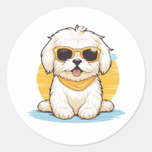 Cute Golden Maltese hond die zonnebrillen draagt Ronde Sticker
