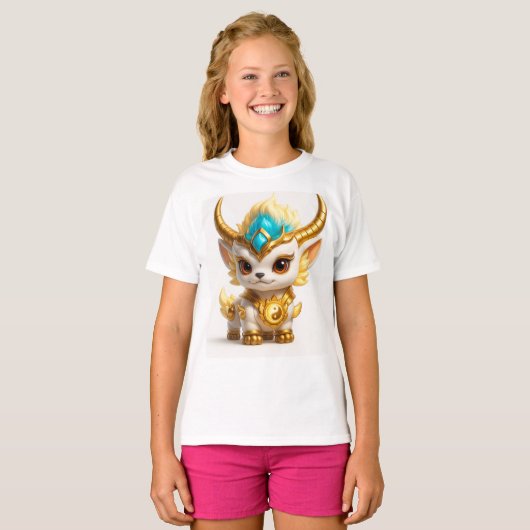 Cute Golden Ram Fantasy T-Shirt – Adorable Mythica (Devant entier)