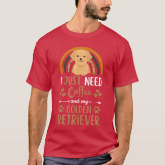 Cute golden retriever coffee dog cafe kawaii retro t-shirt