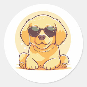 Cute Golden Retriever die zonnebrillen draagt Ronde Sticker