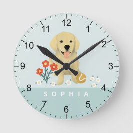 Cute Golden Retriever Dog Floral Ronde Klok