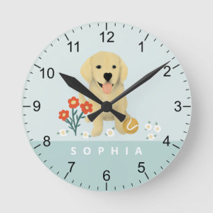 Cute Golden Retriever Dog Floral Ronde Klok