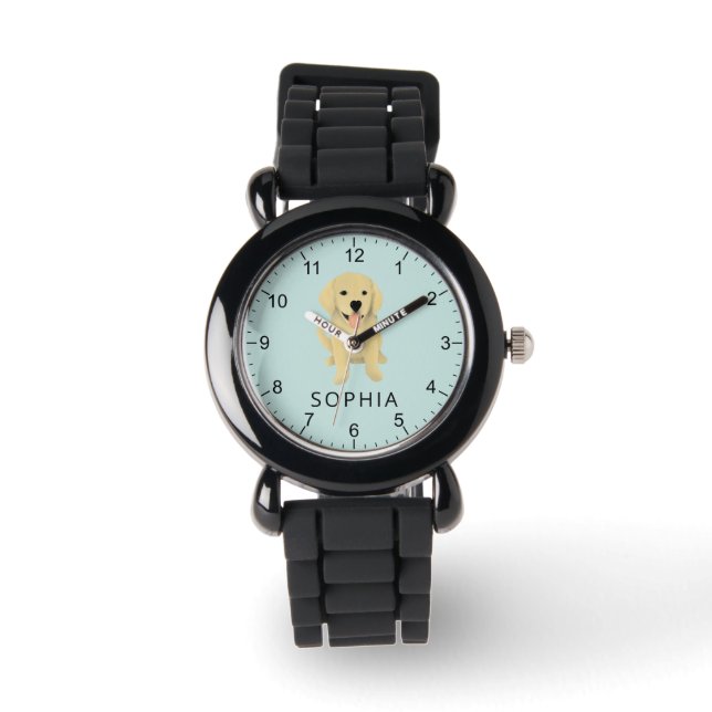 Cute Golden Retriever Dog Kinder Horloge (Voorkant)