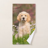 Cute Golden Retriever Dog Puppy Face Animal Foto Bad Handdoek (Handdoek)