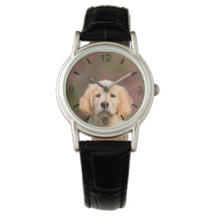 Cute Golden Retriever Dog Puppy Face - bord Horloge