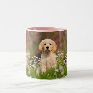 Cute Golden Retriever Dog Puppy Photo Pet Portret Tweekleurige Koffiemok