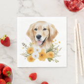 Cute Golden Retriever Floral Waterverf Puppy Dog Servet (Insitu)