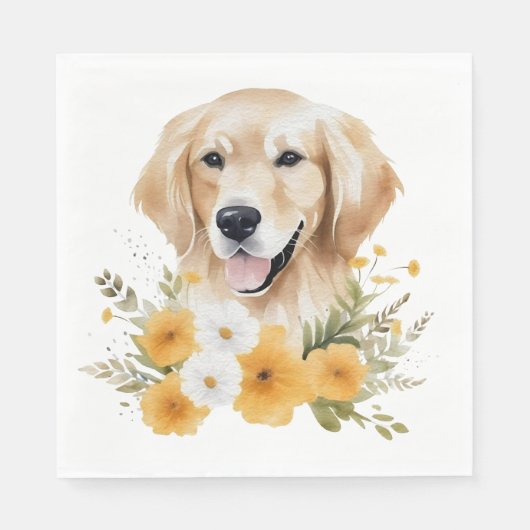Cute Golden Retriever Floral Waterverf Puppy Dog Servet (Voorkant)