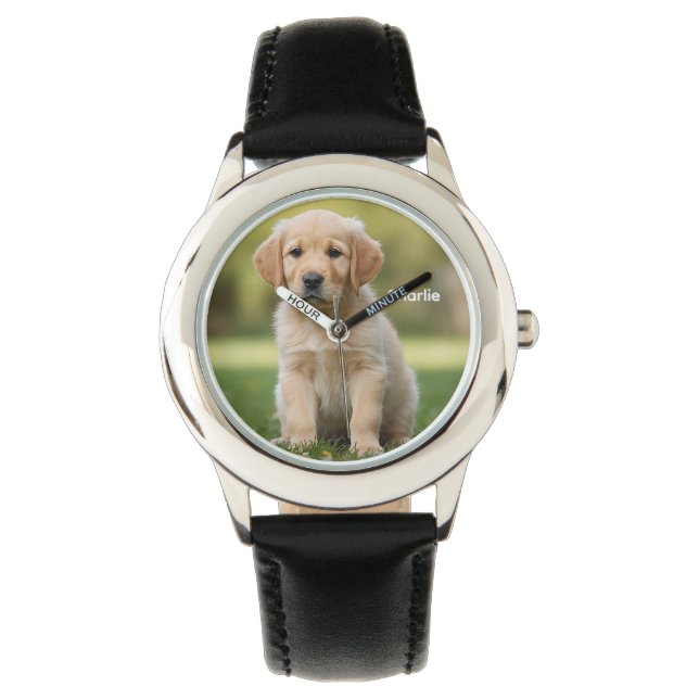 Cute Golden Retriever Kid's Personalized Horloge (Voorkant)