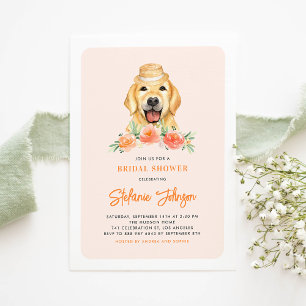 Cute Golden Retriever Peach Floral Vrijgezellenfee Kaart