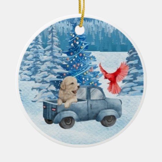 Cute Golden Retriever Pup Xmas Ornament (Voorkant)