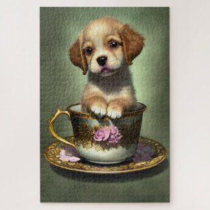 Cute Golden Retriever Puppy in een Teacup Legpuzzel