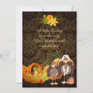 Cute Golden Thanksgiving Girl Turkey Baby shower Kaart