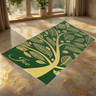 Cute Golden Tree of Life Greenery Foliage Elegant Yogamat