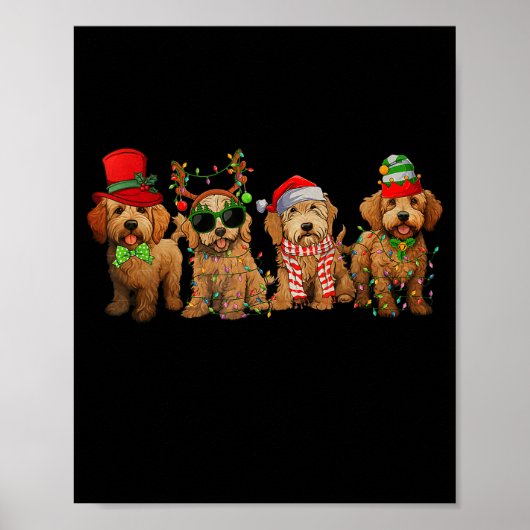 Cute Goldendoodle Dogs Christmas Lights Golden Doo Poster (Voorkant)