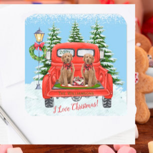 Cute Goldenle Puppies Red Truck Vierkante Sticker