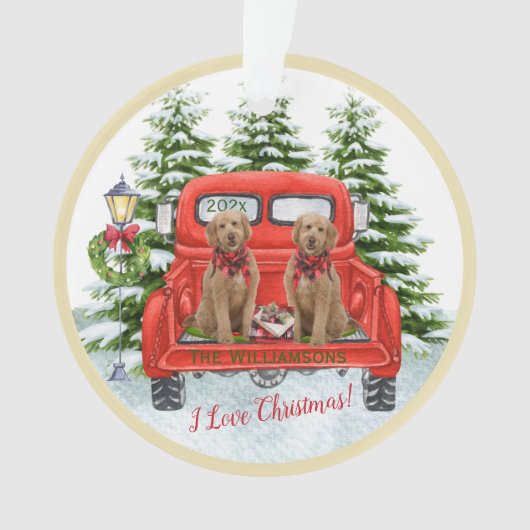 Cute Goldenles Red Truck Ornament (voorkant)