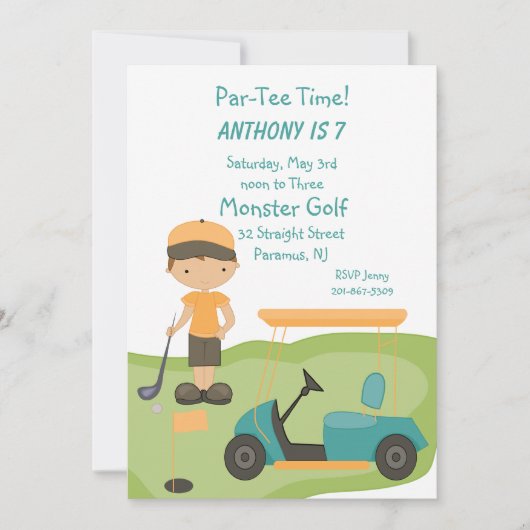 Cute Golf Boys Party Invitation Kaart (Voorkant)