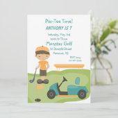Cute Golf Boys Party Invitation Kaart (Staand voorkant)