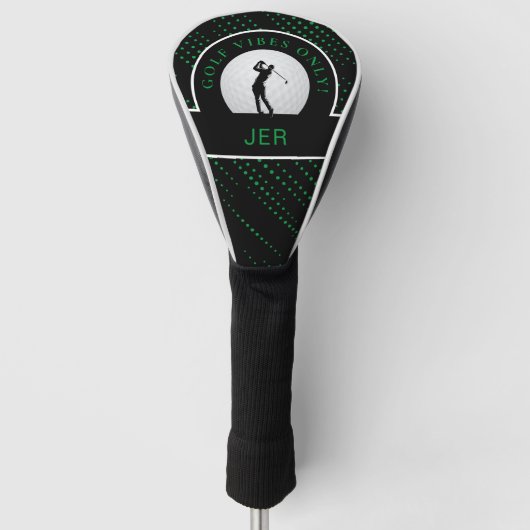 Cute Golf Vibes Quote Custom Monogram Black Green Golfheadcover (Voorkant)