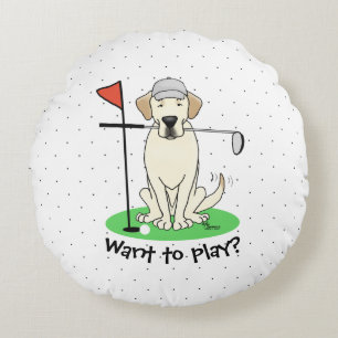 Cute Golf Yellow Labrador Retriever Dog Rond Kussen