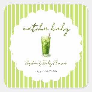 Cute Golvende Matcha Baby Groene Baby Shower Favor Vierkante Sticker