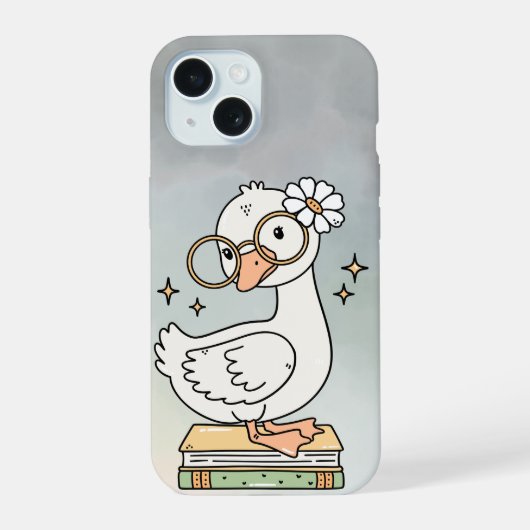 Cute Goose With Glasses Reading Books Illustration (Verso)