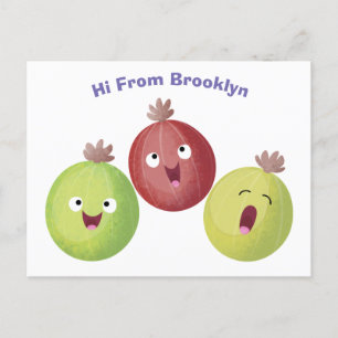 Cute gooseberry trio zingende cartoon briefkaart